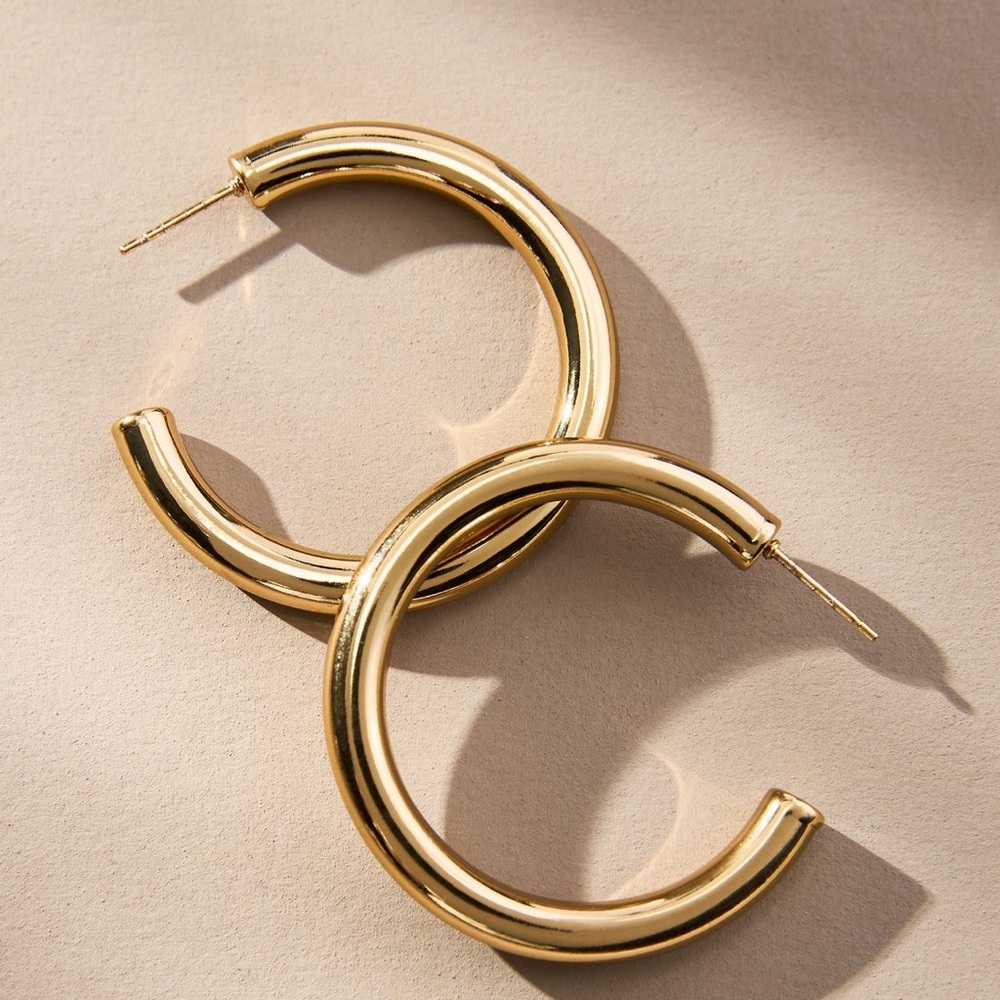 Anthropologie Shiny Gold Hoop Earrings